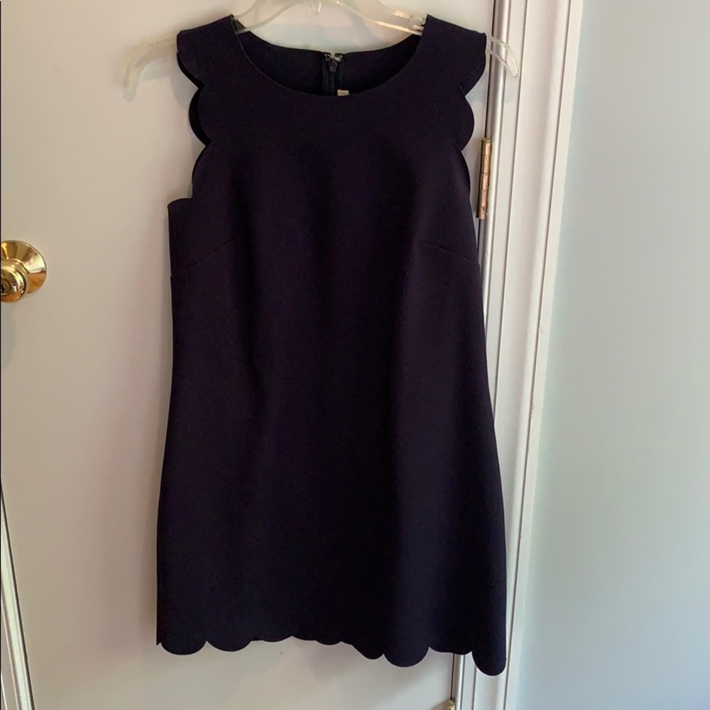 J Crew Navy Blue Scalloped Dress